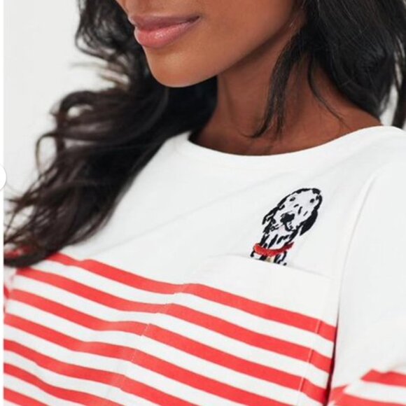 Joules Marina Red Striped Dalmation Dog Embroidered Cotton Top Women's size 22 - Picture 2 of 10